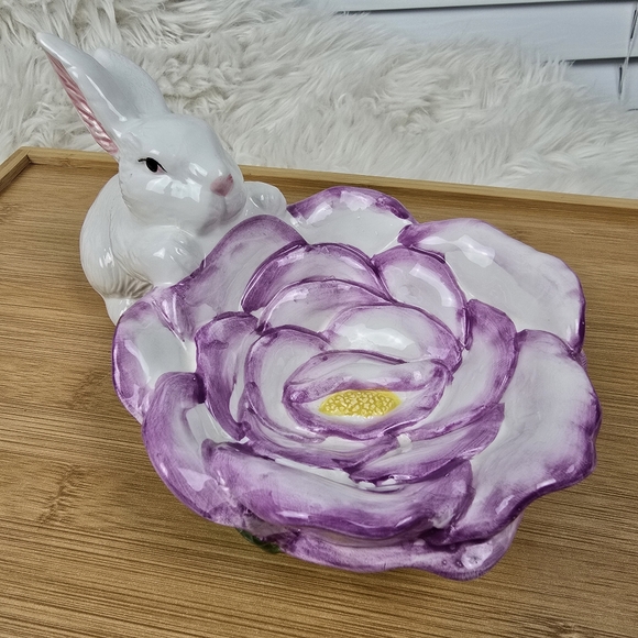 Ceramic Bunny with Attached Dish Vintage - Picture 2 of 15